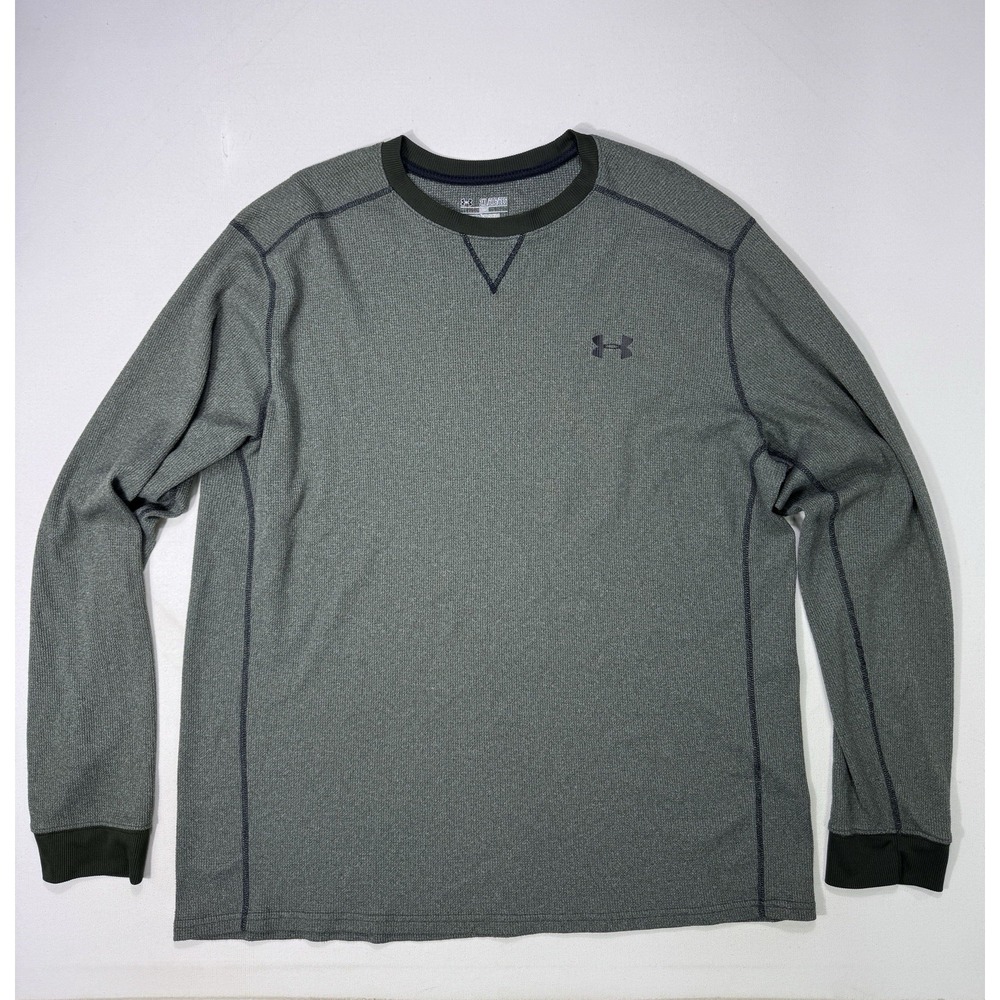 Under Armour Men's 2XL Green Waffle Crew Long Sleeve Shirt Cold Gear Outdoorsman